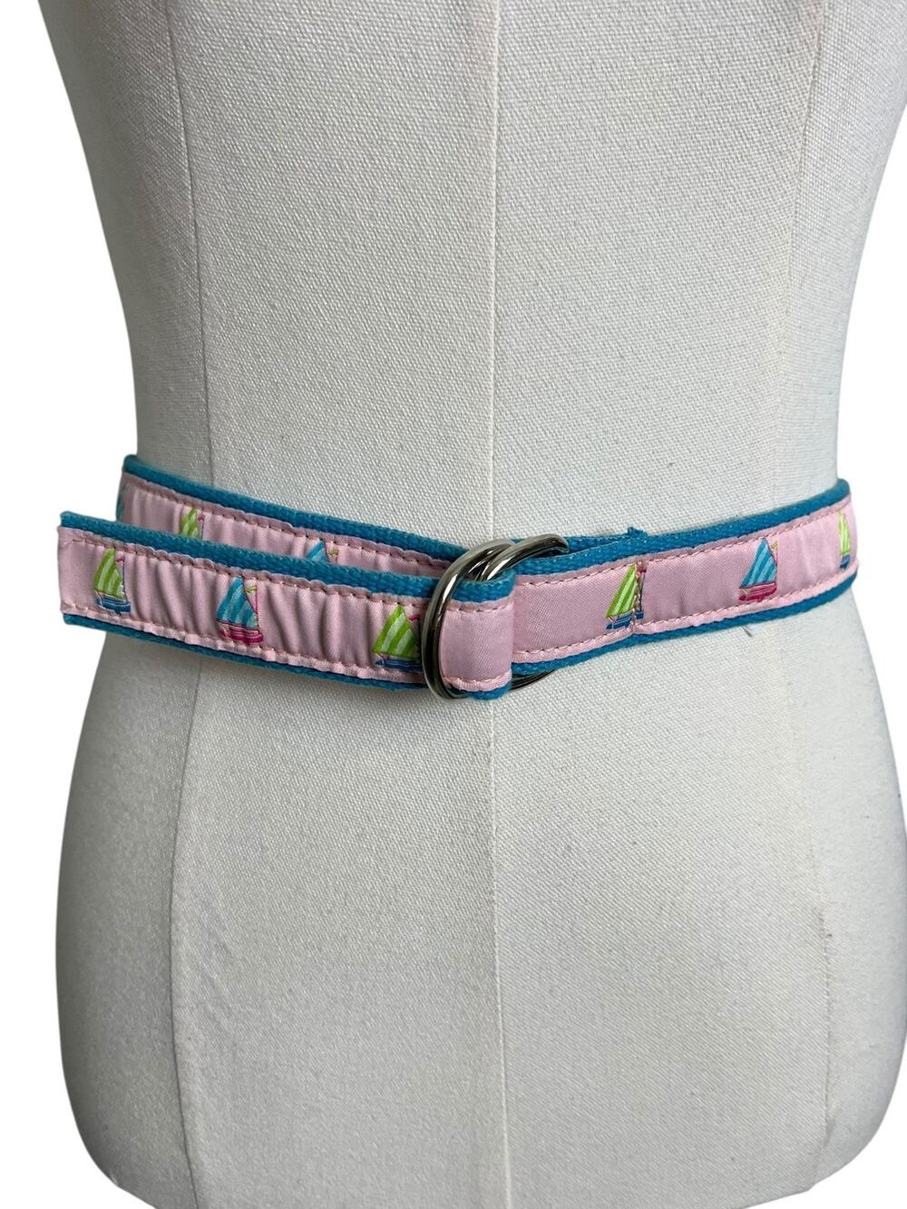 Douglas Paquette Sailboat Belt Small Pink Ribbon Skinny Nautical Blue Preppy